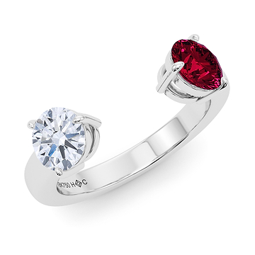 Two Stone Toi Et Moi Round Lab Grown Diamond Ring and Birthstone 