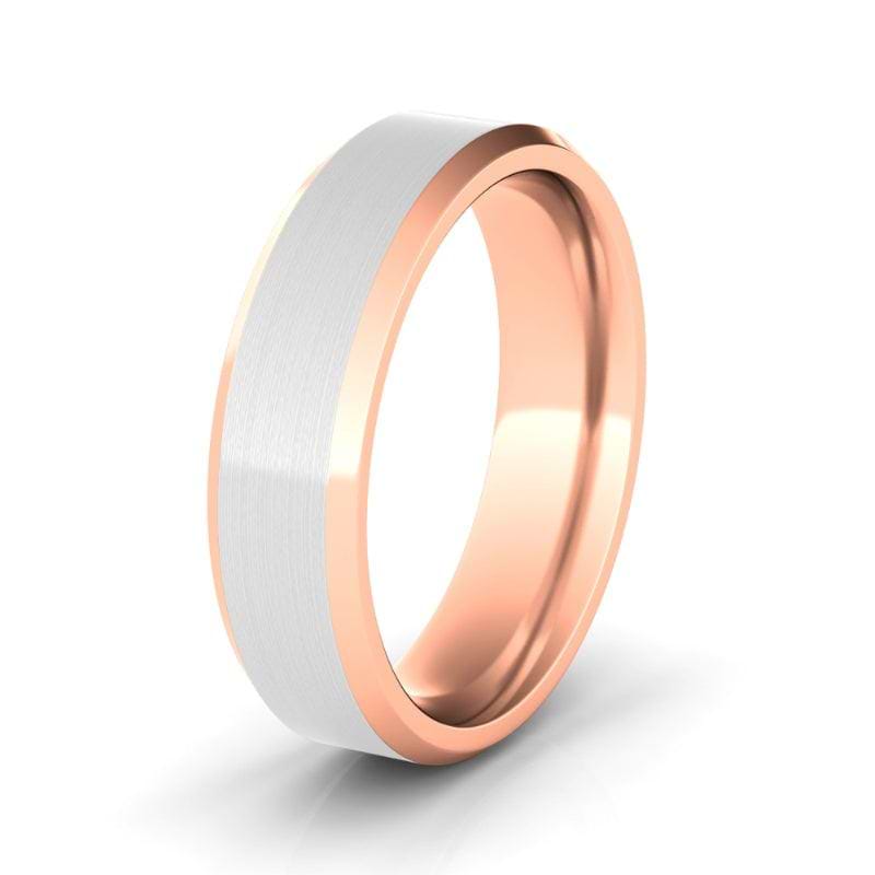 6mm Satin Two Tone & Beveled Wedding Ring - HauteCarat