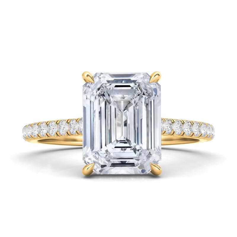 Emerald Cut with Pave Diamonds Ring - HauteCarat