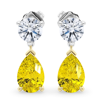 White Round Diamond with Yellow Pear Drop Earrings 