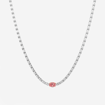 Pink Oval and Emerald Riviera Necklace 