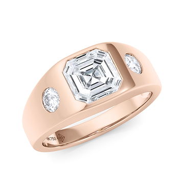 Men's Asscher Cut Signet Ring with Side Stones 