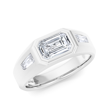 Men's Emerald Signet Ring with Side Stones 