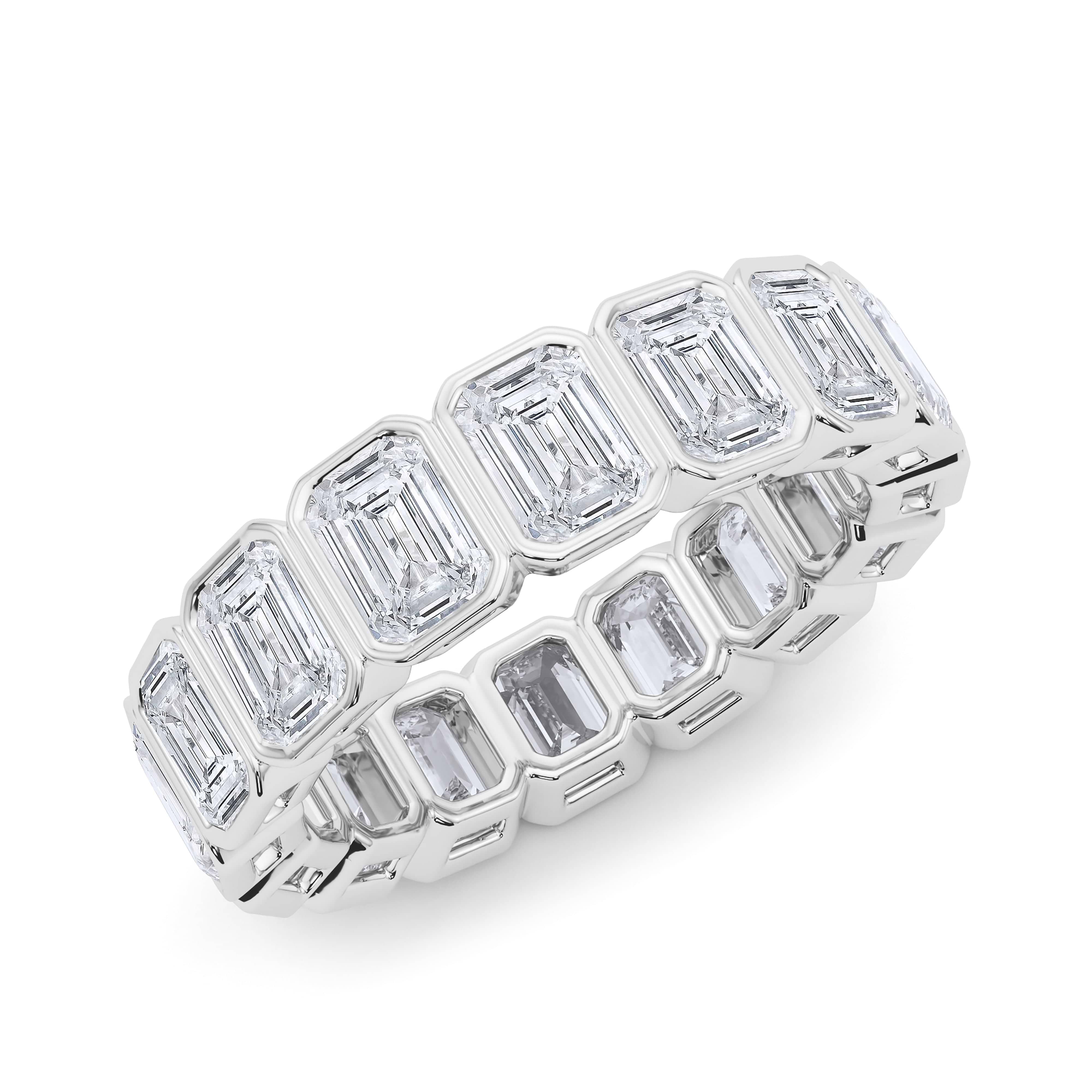 Emerald Cut Bezel Set Full Eternity Band / Simulant Diamond Wedding Band / 8.62 CT Flowless Emerald 14K Gold Plated Stackable good Eternity Ring