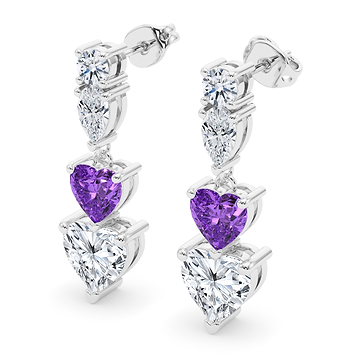 Heart Shape Diamond & Birthstone Drop Earrings 