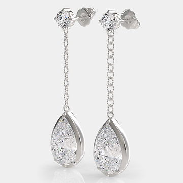 Link Chain Pear Diamond Drop Earrings 