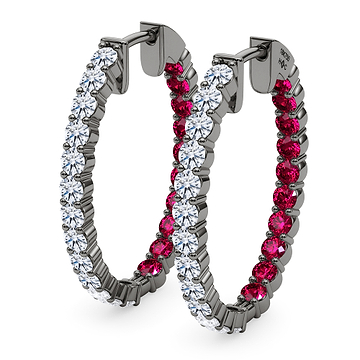 Oval Shape Diamond & Birthstone Inside Out Hoops 