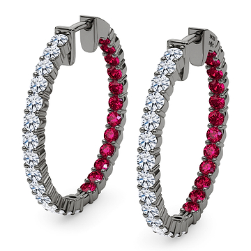 Round Shape Diamond & Birthstone Inside Out Hoops 