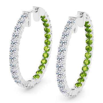 Round Shape Diamond & Birthstone Inside Out Hoops 