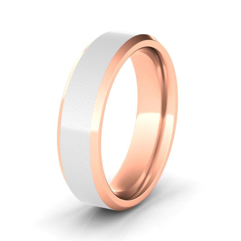 6mm Sand Blast Two Tone & Beveled Wedding Ring - HauteCarat