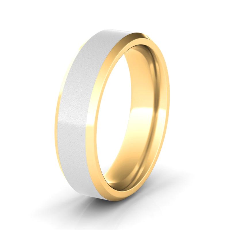 6mm Sand Blast Two Tone & Beveled Wedding Ring - HauteCarat