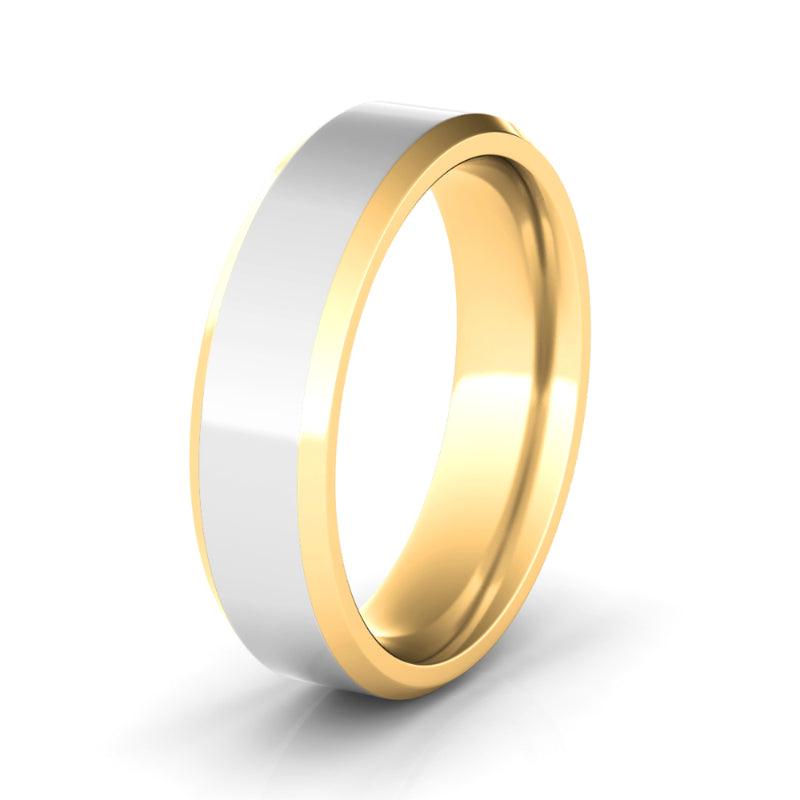 6mm High Polished Two Tone & Beveled Wedding Ring - HauteCarat