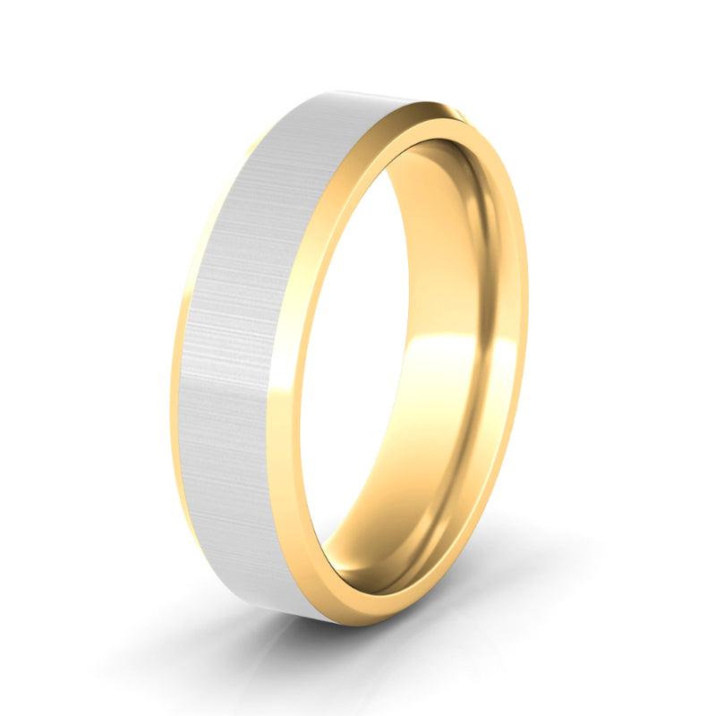 6mm Brushed Two Tone & Beveled Wedding Ring - HauteCarat