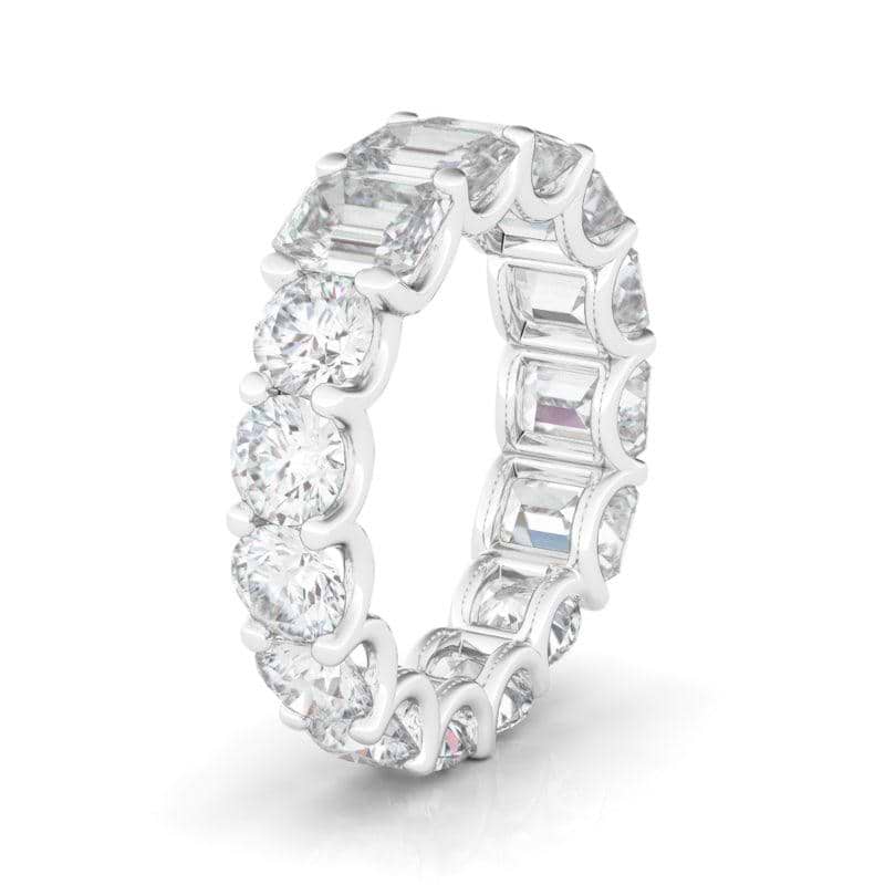 Half Emerald Half Round Diamond Eternity Band - HauteCarat