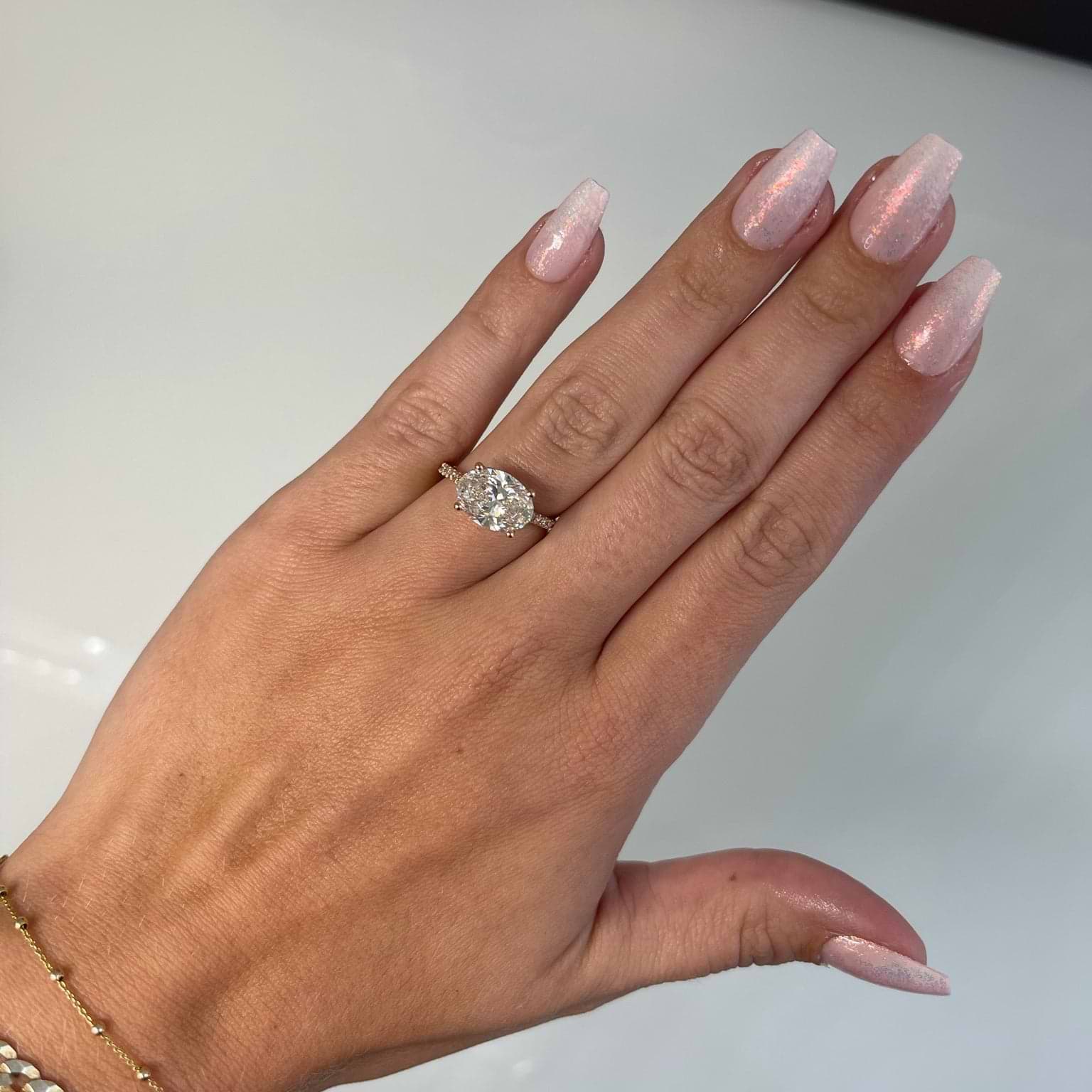Side Way Diamond Shape Sideways Oval Cut Pave Diamond Ring