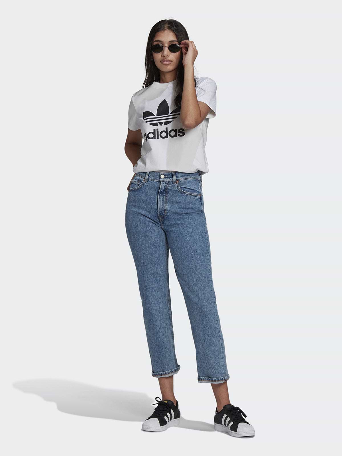 טי שירט בייסיק עם הדפס לוגו מטאלי- Adidas Originals|אדידס אוריג'ינלס