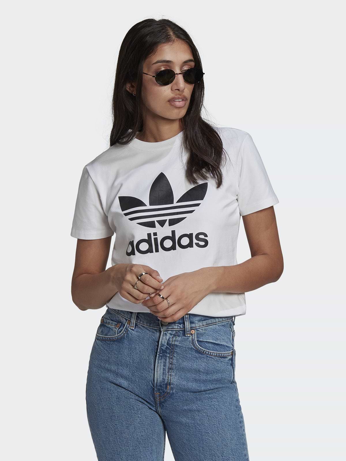 טי שירט בייסיק עם הדפס לוגו מטאלי- Adidas Originals|אדידס אוריג'ינלס