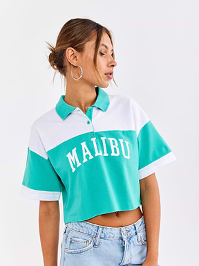 חולצת פולו קרופ עם הדפס גרפי Malibu