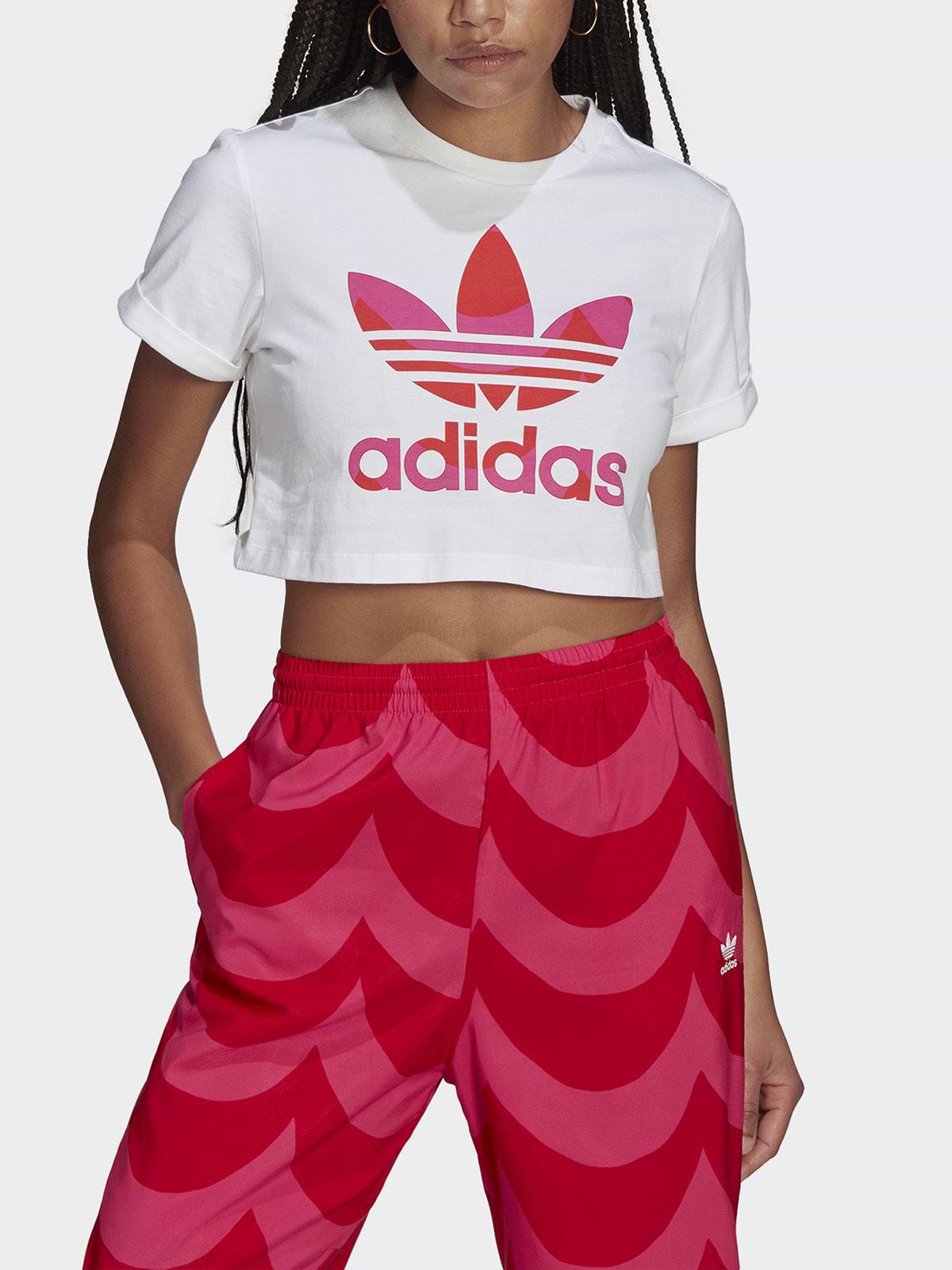 טי שירט קרופ עם הדפס לוגו- Adidas Originals|אדידס אוריג'ינלס