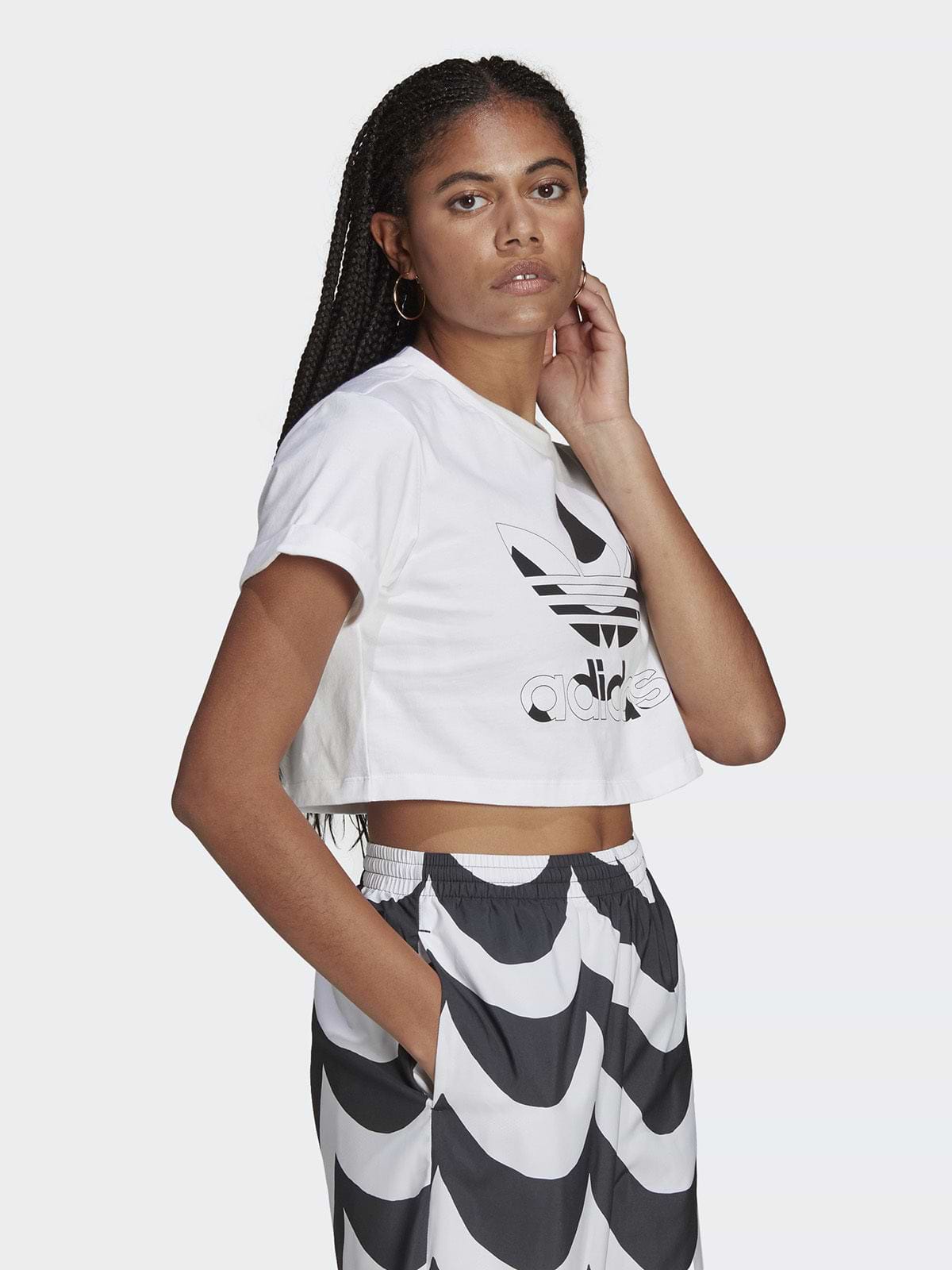 טי שירט קרופ עם הדפס לוגו- Adidas Originals|אדידס אוריג'ינלס