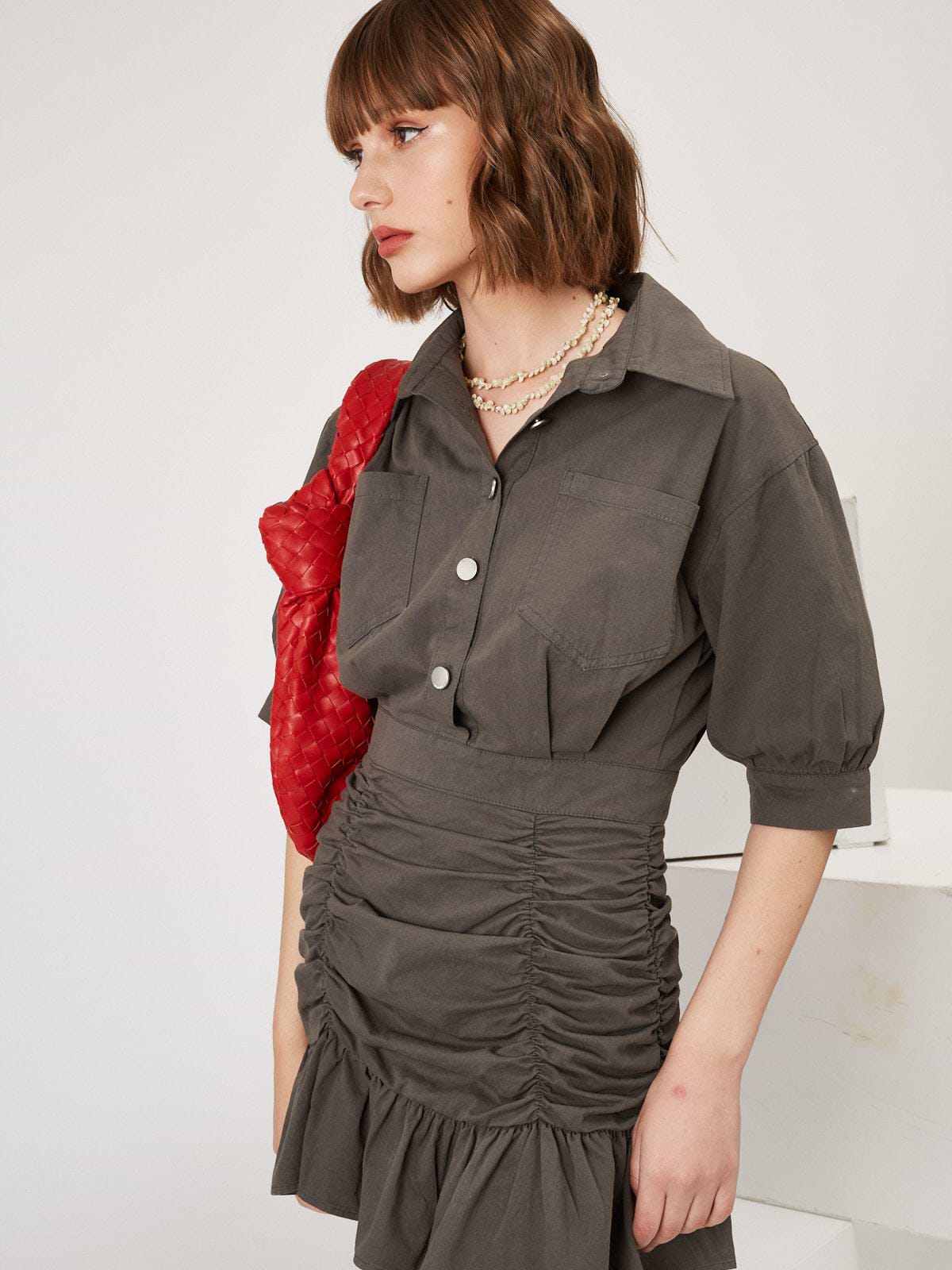 שמלה קצרה עם דוגמת כיווצים- Style River|סטייל ריבר