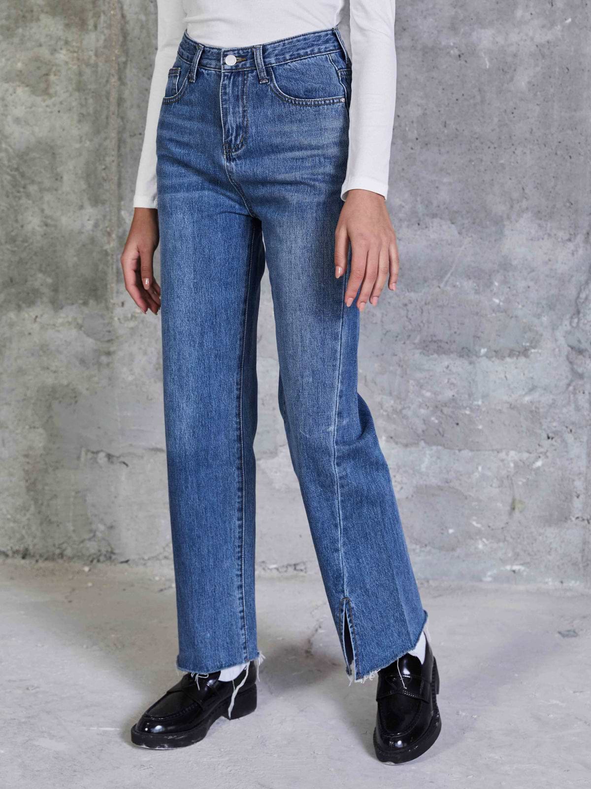 ג'ינס בגזרה רחבה עם שסעים- Style River|סטייל ריבר