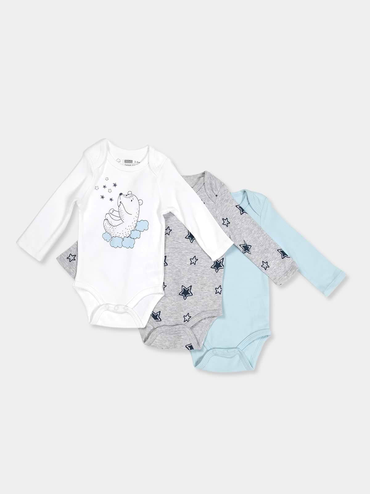 3 בגדי גוף ארוכים במארז STAR BABY / תינוקות- Delta|דלתא