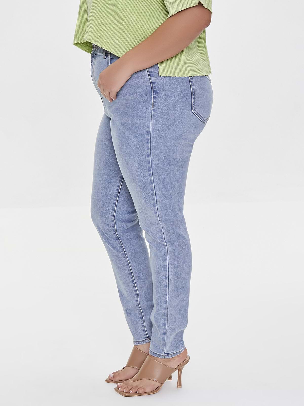מכנסי ג'ינס סקיני בגזרה גבוהה ובמידות גדולות- FOREVER 21|פוראבר 21