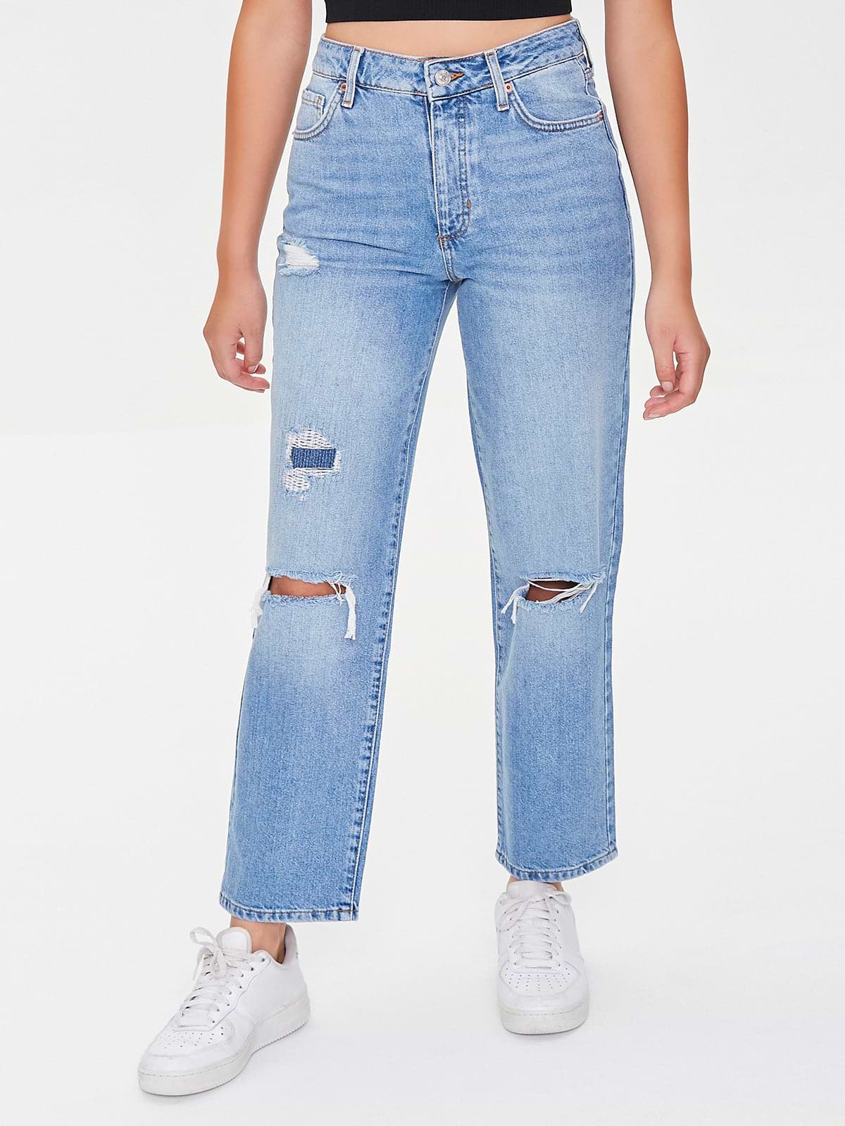מכנסי ג'ינס סקיני עם קרעים- FOREVER 21|פוראבר 21