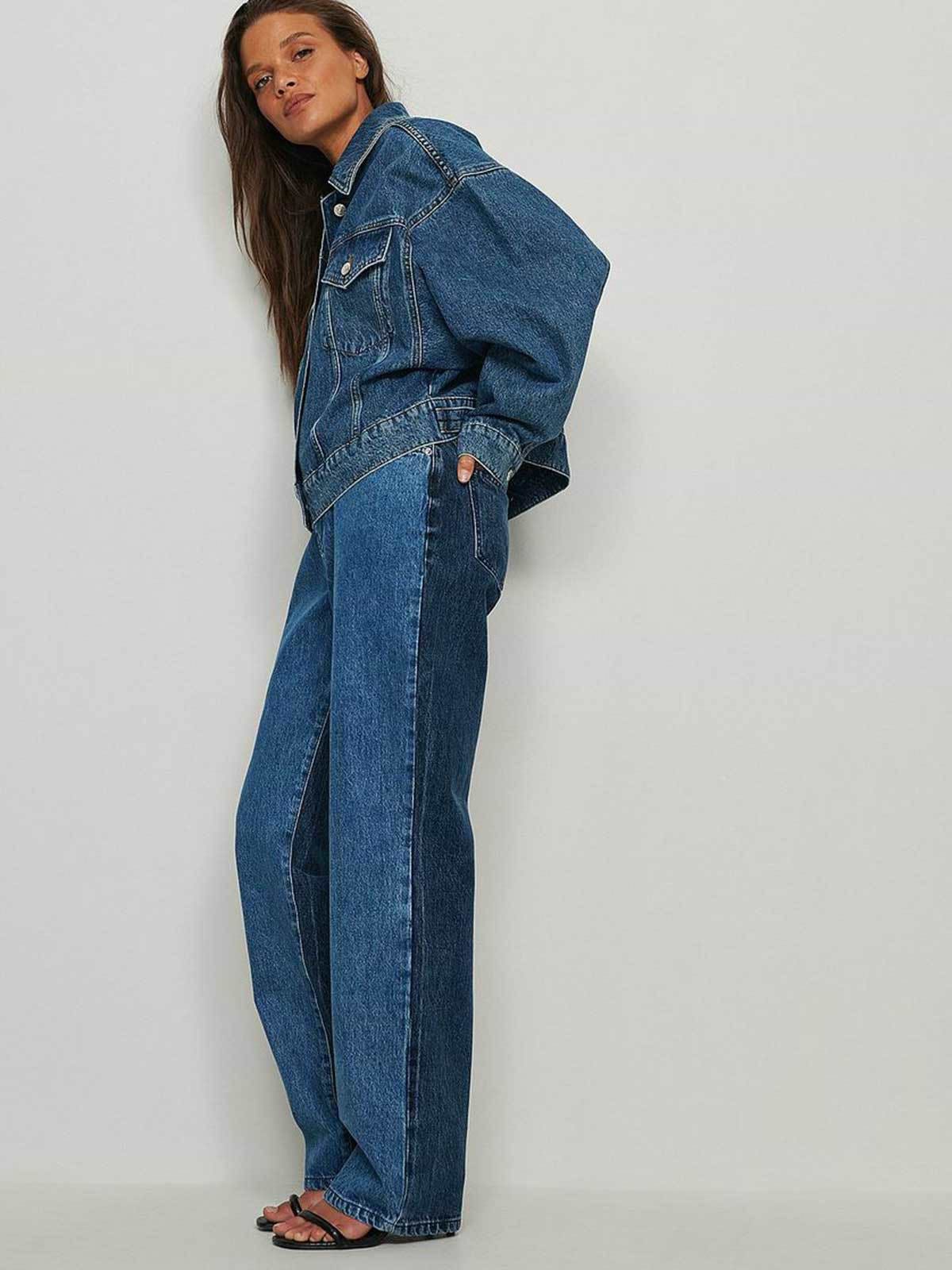 מכנסי ג'ינס קולור בלוק בגזרה גבוהה- NA-KD|נייקד