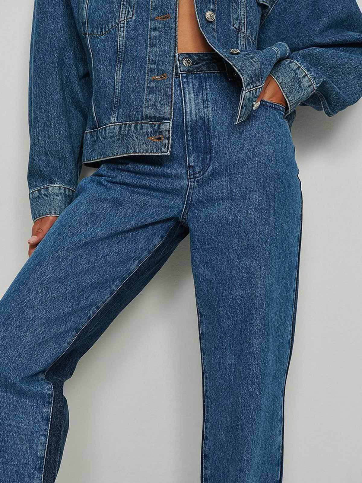 מכנסי ג'ינס קולור בלוק בגזרה גבוהה- NA-KD|נייקד