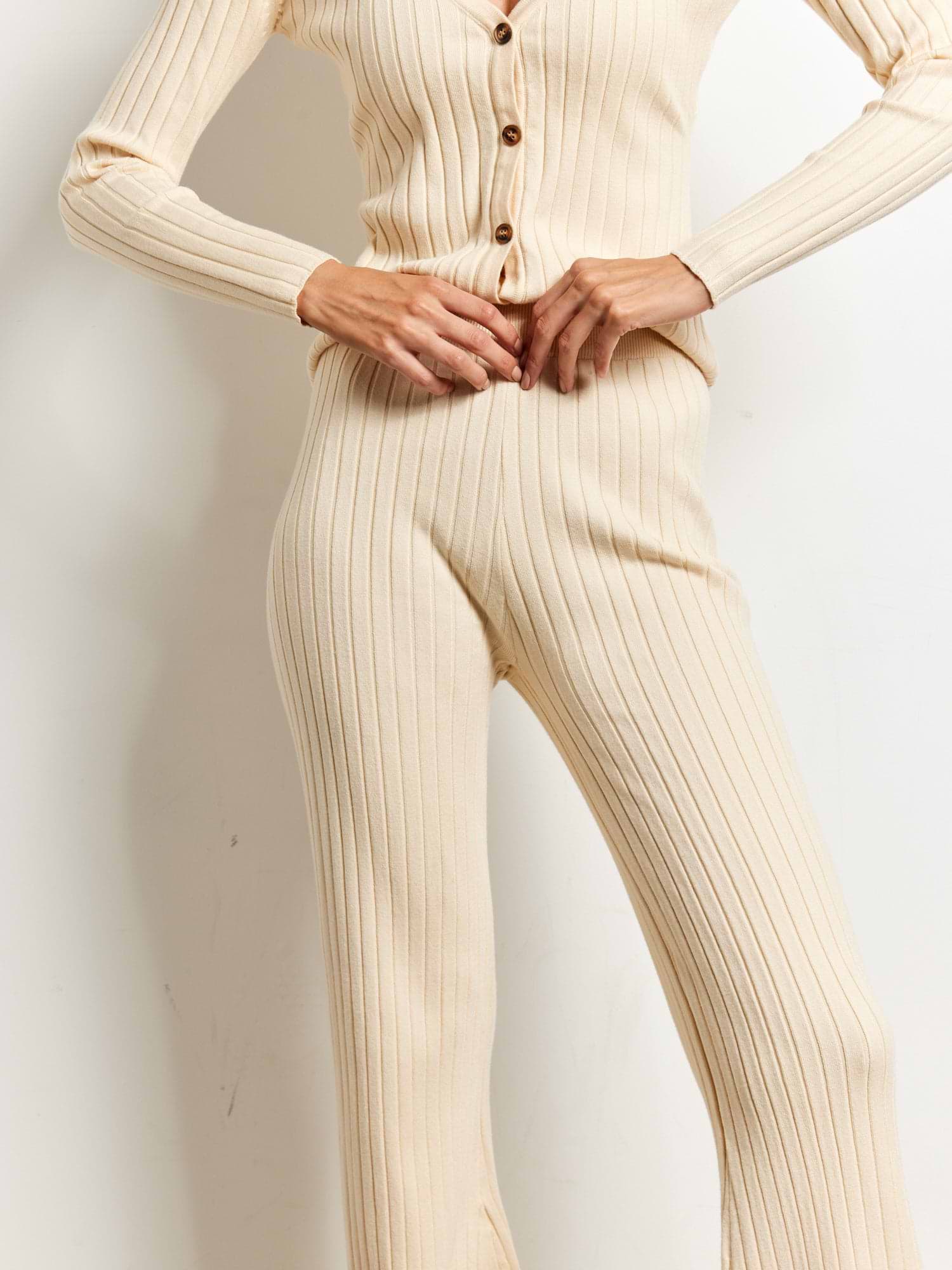 מכנסי סריג פדלפון בטקסטורת ריב / נשים- Style River|סטייל ריבר
