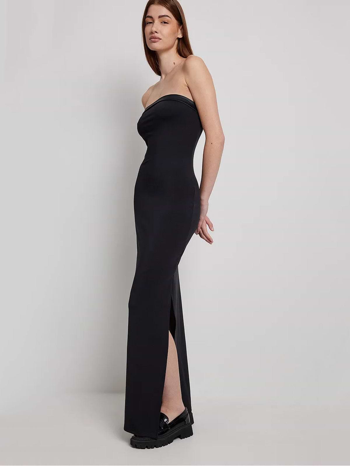 שמלת מקסי סטרפלס בשילוב מראה עור ANNIJOR X NA-KD- NA-KD|נייקד