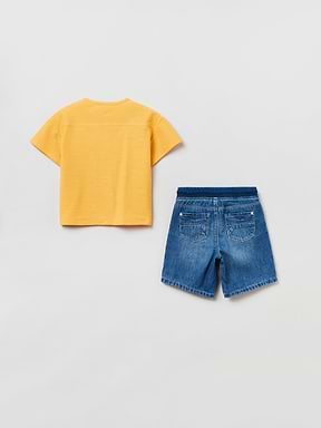 סט טישרט קצרה ומכנסי שורט ג'ינס / תינוקות