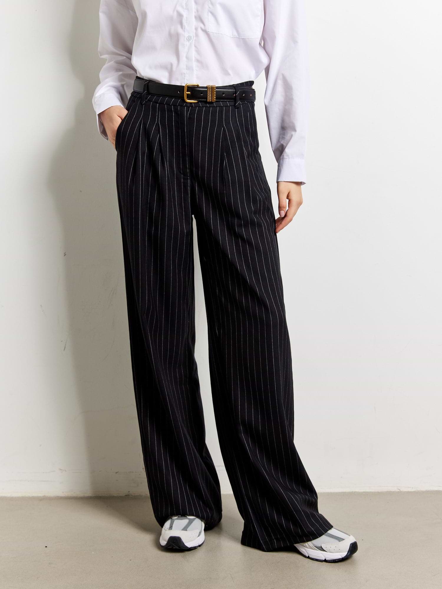 מכנסיים מחויטים WIDE LEG עם הדפס פסים- Style River|סטייל ריבר