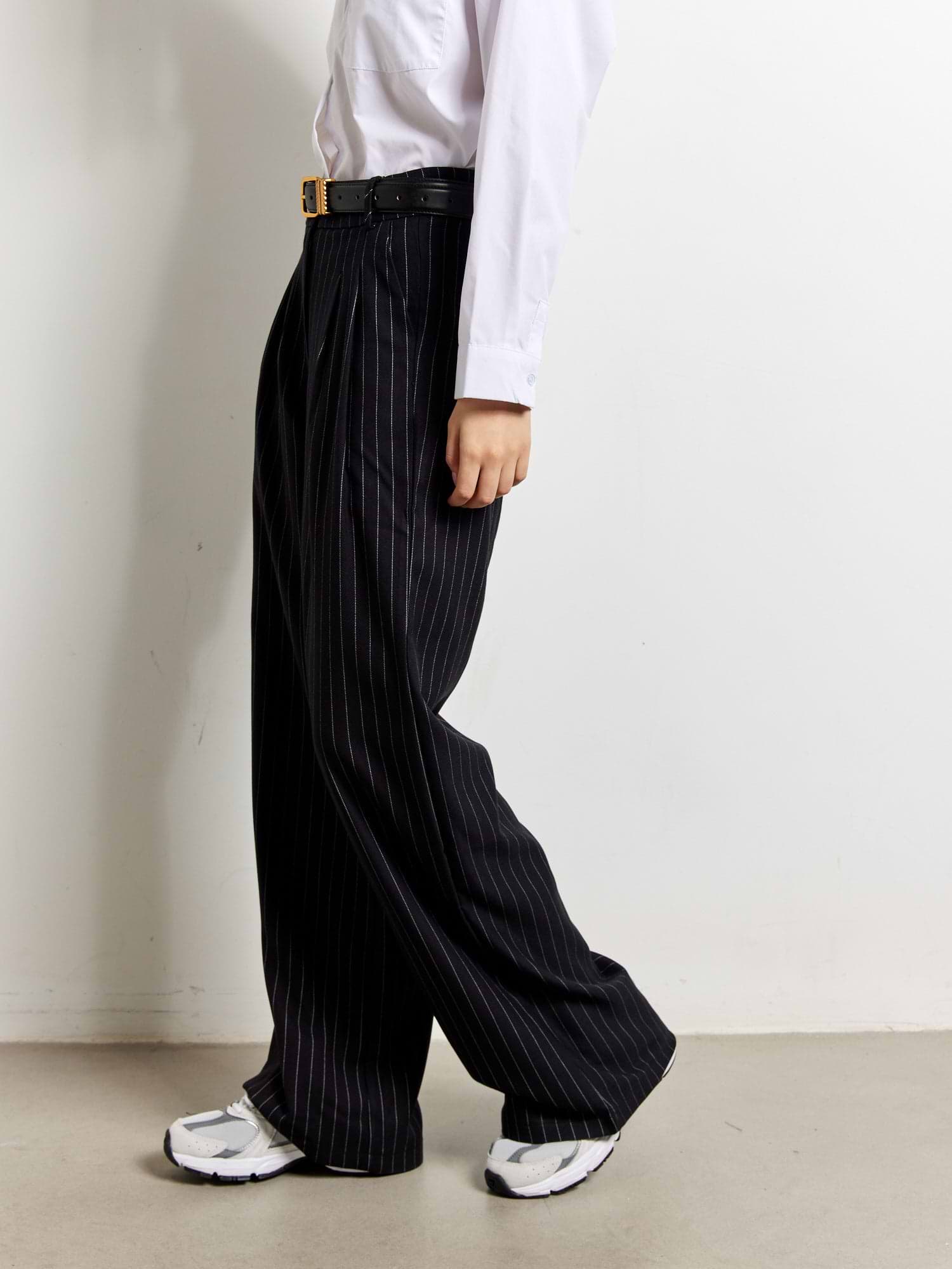 מכנסיים מחויטים WIDE LEG עם הדפס פסים- Style River|סטייל ריבר
