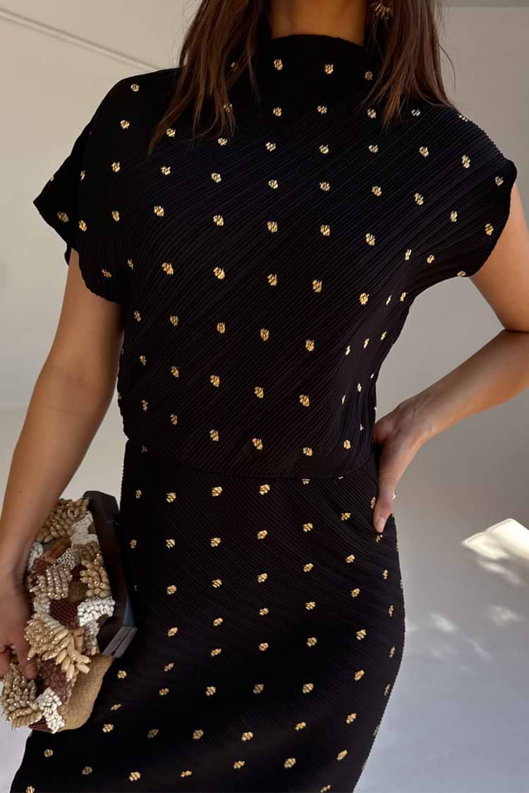Black Plisse Desiree Dress