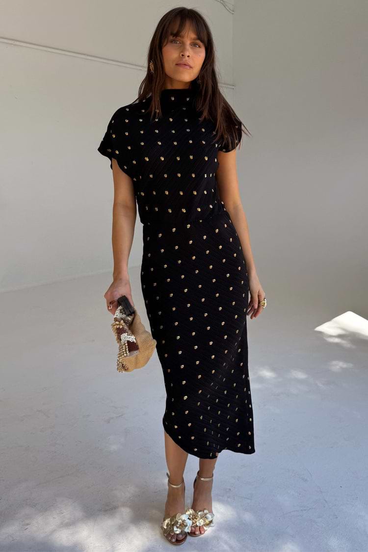 Black Plisse Desiree Dress