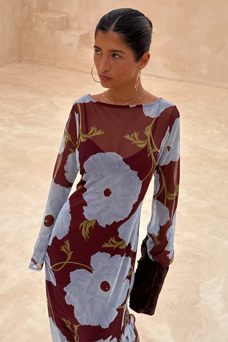 Burgundy & Blue Poppy Aria Dress