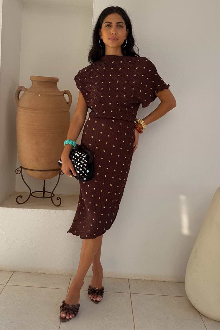 Chocolate Plisse Desiree Dress