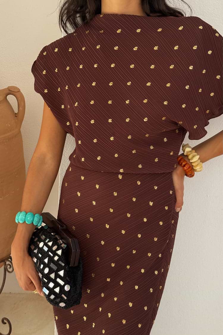 Chocolate Plisse Desiree Dress