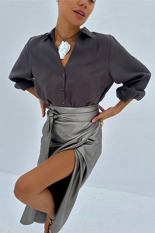 Green vegan leather skirt top