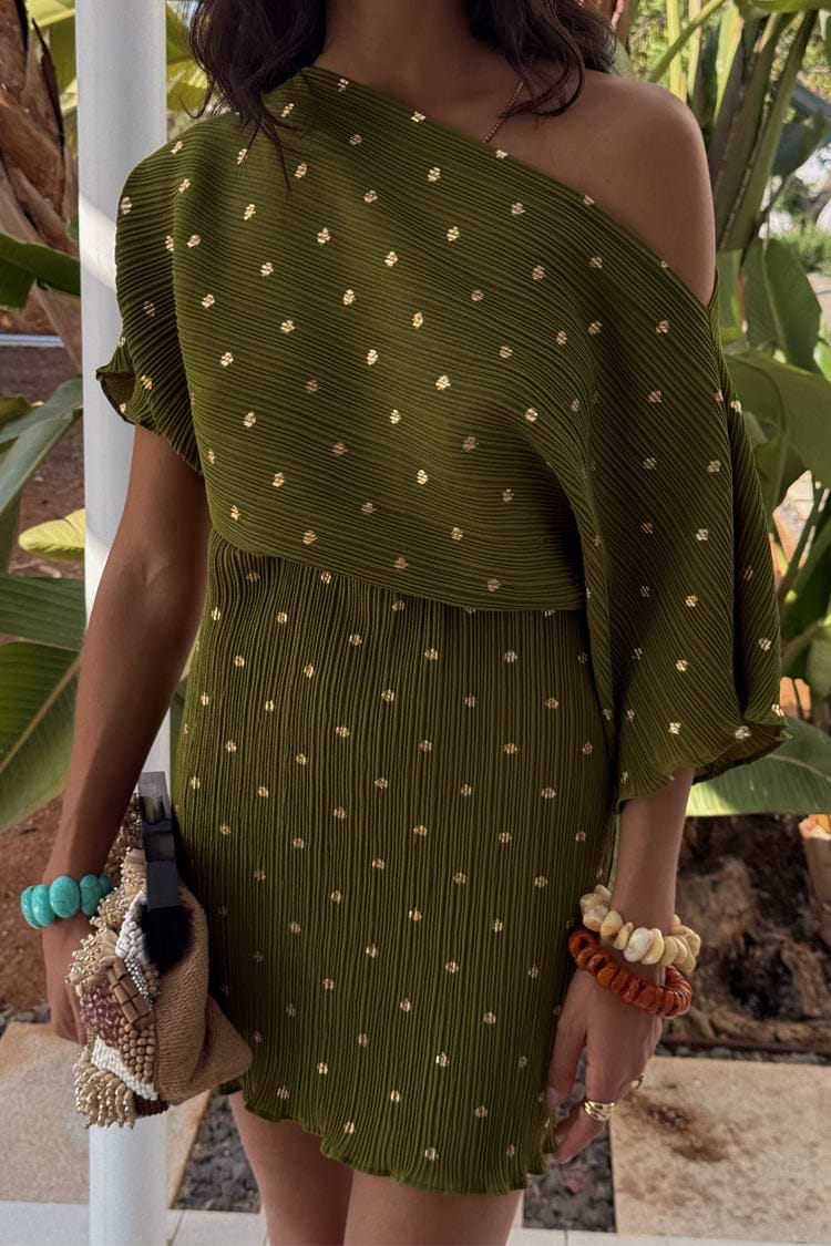 Khaki Mini Plisse Tilly Dress
