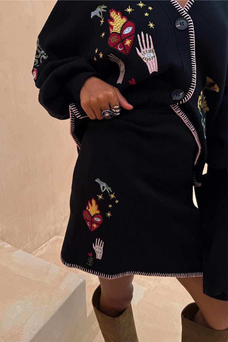 Black Night Garden Mini Wrap Skirt