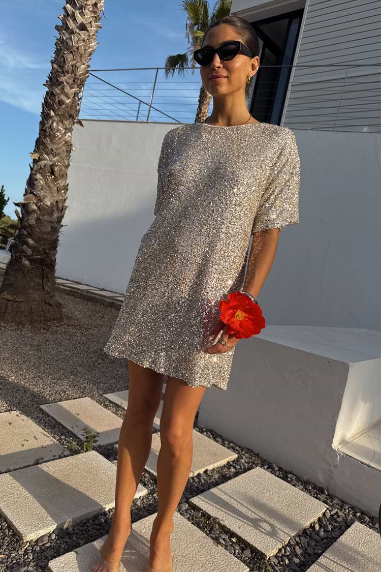 Silver Sequin T Shirt Dress