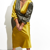 Thumbnail for Model wearing Lime and Khaki Wrap Top
