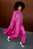 Thumbnail for Model wearing Magenta Vegan Leather Trench 