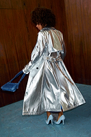 Thumbnail for Model wearing Silver Vegan Leather Trench