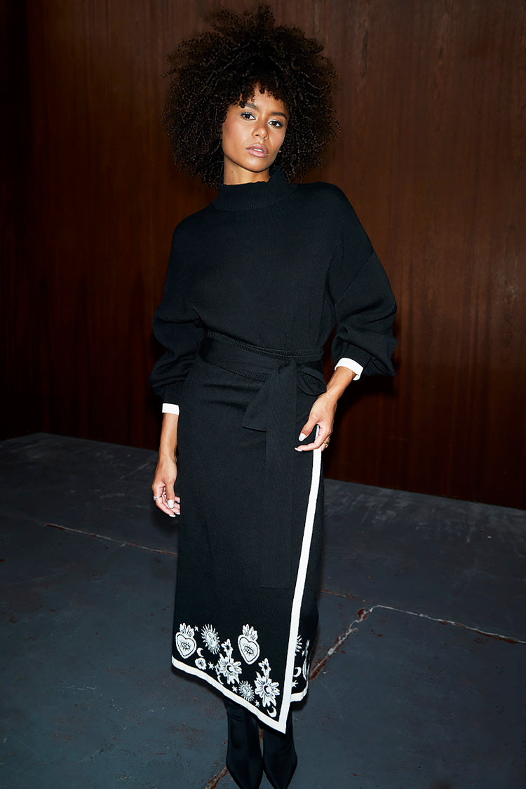 Model wearing Black Virgo Jaspre Skirt