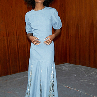 Thumbnail for Model wearing Denim Jacquard Monty Dress